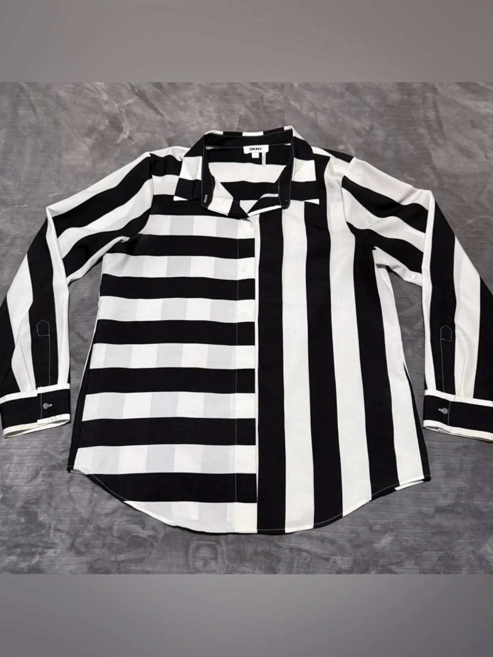 DKNY Black and White Striped Button-Down Shirt - Picture 1 of 4